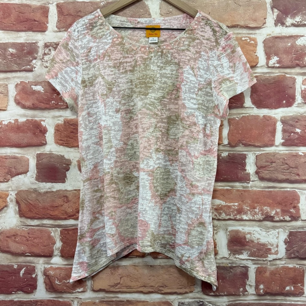 Ruby Rd Tunic Top Women's Large Multicolor Abstract Burnout Sheer Casual Shirt